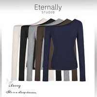 Eternally move 斜肩辣妹长袖T恤ins不对称修身显瘦露肩上衣