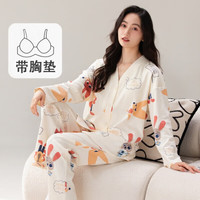 莎星悦多款仿棉长袖套装 带胸垫的 春款小清新女生睡衣套装 2111##狐狸云柔棉【带胸垫】 M【80-110斤】