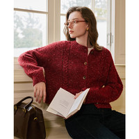 范思蓝恩彩点开衫2024冬装复古温柔风慵懒圆领宽松毛针织上衣 花灰色 XS