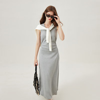 范思蓝恩范思蓝恩时尚针织T恤裙女2024夏季针织无袖背心裙包袖12883 以太蓝 L