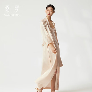 桑罗（SANGLUO）重磅真丝睡袍长香槟色蕾丝拼接100%桑蚕丝晨袍外穿家居服 香槟色 M
