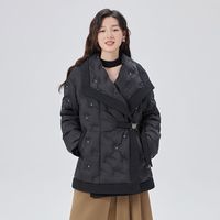 艾莱依翻领羽绒服女气质时尚斜门襟收腰短款鸭绒冬季外套4134