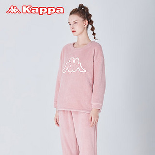 KAPPA卡帕睡衣女家居服外出秋冬时尚套头法兰绒保暖厚款套装 绒粉 L (105-120斤)