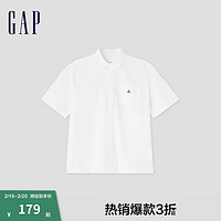 Gap 男士纯棉小熊刺绣翻领短袖衬衫 890877 米白色 M