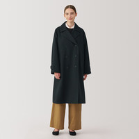 无印良品（無印良品 MUJI）女式 不易沾水 双排扣大衣 风衣外套女秋季中长款 24年秋 黑色 M 160/84A
