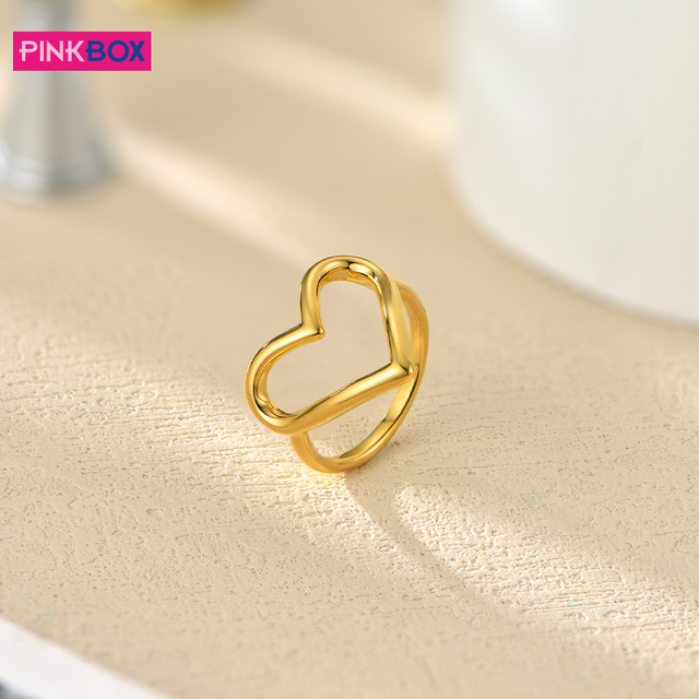 PINKBOX 娉饰珠宝黄金戒指桃爱心弧形轮廓5D时尚简约心形倾心指环