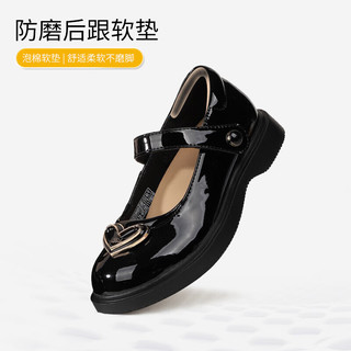 江博士（DR·KONG）春秋儿童礼仪鞋魔术贴公主鞋 女童表演英伦风纯色黑皮鞋 黑色 26 适合脚长约16.1-16.7cm
