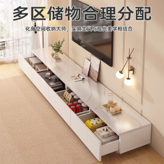 半隅雅居 电视柜落地2024客厅家用小户型靠墙储物柜一体茶几电视柜组合 灰色 白大理石纹 组