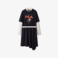 FILA 女中大童（130-165）裙子女童秋冬长袖假两件针织连衣裙