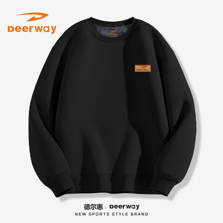 Deerway德尔惠加绒卫衣男士秋冬季新款重磅圆领加厚外套运动休闲宽松保暖上衣