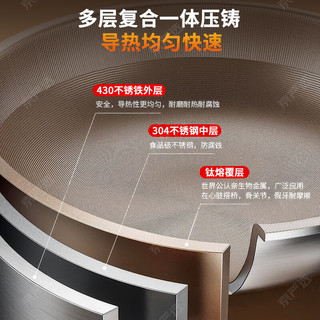 京严选炒锅有钛不粘炒菜锅家用平底煎锅电磁炉燃气灶通用锅具无烟不沾锅 【内外钛金｜不粘】咖色手柄 26cm 久烧耐磨｜受热均匀｜炉灶通用