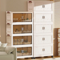 懒人空间免安装收纳柜多层储物柜子收纳架加宽衣物收纳柜简易客厅置物架 50CM波纹折叠柜-透茶 单层-无轮