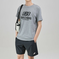 斯凯奇(Skechers)t恤情侣款透气上衣男潮流体恤圆领运动宽松短袖女 L122U199-004F XXL