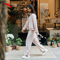 安踏遛弯套装丨慵懒风休闲开衫运动服女春季百搭外套阔腿长裤