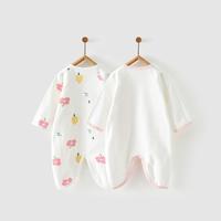 0-6个月宝宝连体衣四季纯棉婴儿衣服家居内衣蝴蝶哈衣2件装