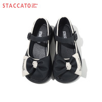 思加图童鞋儿童时尚单鞋春秋季小女孩蝴蝶结黑皮鞋洋气女童公主鞋中大童 O97465黑色 30