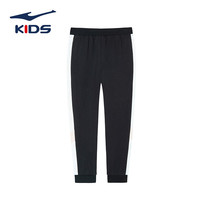 鸿星尔克儿童装运动针织裤子休闲裤男小童长裤舒适条纹裤子 正黑/淡粉橘 130