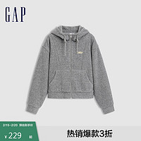 Gap 女装2024秋冬新款刺绣logo丝绒里抽绳立领连帽卫衣外套600783