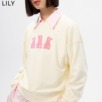 丽丽LILY春女装趣味可爱萌兔时尚洋气通勤舒适圆领卫衣内搭女 604米白 M