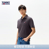 TOMMY JEANS 25新款春夏男装纯棉珠地网眼镶边短袖POLO20917 水洗黑PT2 M