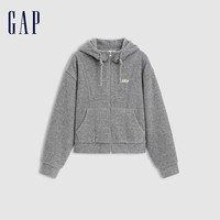 GAP女装2024秋冬刺绣logo丝绒里抽绳立领连帽卫衣外套600783 灰色 M (165/84A亚洲尺码)