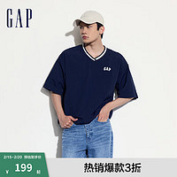 Gap 男女装2024夏季撞色V领logo短袖卫衣宽松休闲上衣465601 海军蓝 185/104A(XXL) 亚洲尺码