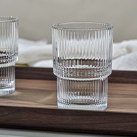 乐唯诗（NERVISHI）乐动玻璃杯带把家用冷水壶耐热自开合大容量凉水壶玻璃耐热杯子 乐动竖纹【叠叠杯】 180ml 4只