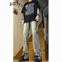 百亿补贴：jifffly 牛仔裤男款2025春季新款直筒微喇美式高街潮牌痞帅长裤