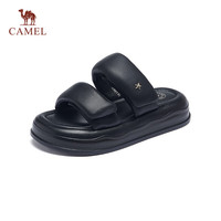 骆驼（CAMEL）年休闲一字拖时尚休闲凉拖鞋厚底增高外穿拖鞋 L24M051634黑色 37