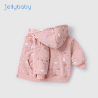 JELLYBABY加绒外套甜美满印2024秋冬新款儿童连帽女童外套保暖衣服