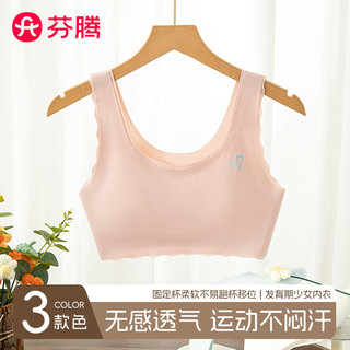 芬腾少女文胸发育期12-18岁二三阶段无痕儿童内衣固定杯背心式透气 蓝色 L （85-105斤）