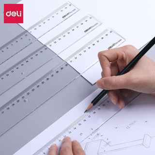 得力直尺多功能长尺子20 /30/40/50/60cm办公绘图测量工具三角尺量角器用考试答题 30cm透明直尺/2把
