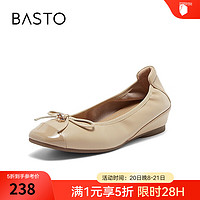 BASTO 24春季简约蝴蝶结懒人鞋浅口女单鞋U8821AQ4 杏色 36