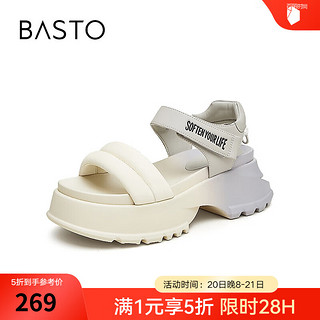 BASTO 24夏季浅时尚运动休闲老爹运动凉厚底女凉鞋WIB14BL4 米白/灰 35