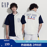 Gap 男女装2024夏季撞色拼接印花logo短袖卫衣宽松开衫 496384 海军蓝 XXL