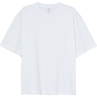 H&M男装女装T恤夏季休闲宽松落肩短袖纯棉罗纹圆领上衣1003662 白色 165/84A