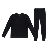 宜而爽 全棉秋衣秋裤套装男女士圆领打底棉毛衫纯棉保暖内衣 女款黑色 2XL XXL(女175男180)