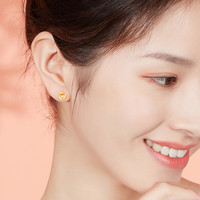 六福珠宝三色堇黄金耳钉耳饰 计价 GDG50106 (含工费70元) 配硅胶耳堵