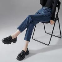 舒适弹力后腰九分烟管直筒裤高腰牛仔裤女2025春直筒长裤