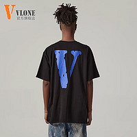 VLONE【美版】短袖T恤男士夏季潮流上衣纯棉宽松潮牌打底衫男 蓝色大V002 XL（尺码偏大210斤以内）