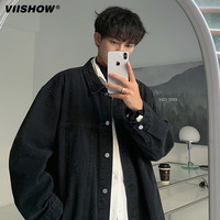 viishow黑色牛仔外套男秋季复古翻领工装夹克ins潮牌潮牌休闲上衣