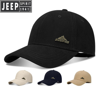 JEEP SPIRIT吉普 品牌纯棉棒球帽男女款四季款春秋冬休闲大头围硬顶鸭舌帽子 黑色 均码