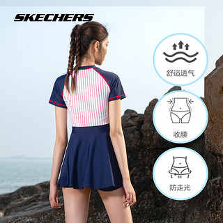 斯凯奇（Skechers）泳衣女游泳衣女防走光遮肉遮肚子带胸垫女士泳衣分体泳装礼 红蓝色 M 深蓝色