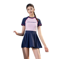 斯凯奇(Skechers)泳衣女游泳衣女防走光遮肉遮肚子带胸垫女士泳衣分体泳装礼 红蓝色 XL 深蓝色