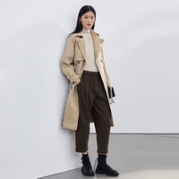 S.DEER圣迪奥春秋季通勤女装英伦风格纹收腰双排扣长款风衣S21361802 /48