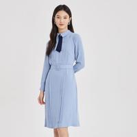 气质收腰A字连衣裙设计感小众双排扣领结长袖通勤简约百搭连衣裙