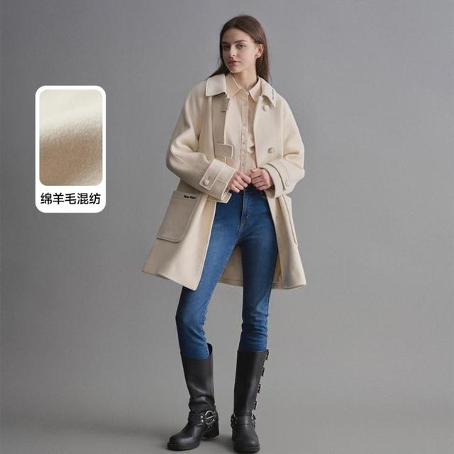 TEENIE WEENIE 小熊秋冬款复古绵羊毛混纺毛呢大衣保暖外套女