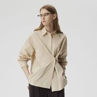 【100%棉】衣恋衬衫女不规则系扣圆弧下摆休闲长袖秋冬季