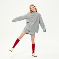 ELLE KIDS童装 假日风春夏季女童撞色字母刺绣宽松落肩版华夫格休闲长袖T恤