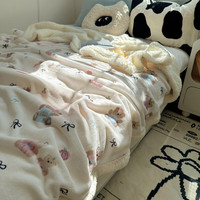 雅鹿毯子午睡办公室沙发毯空调珊瑚绒毛毯加厚冬季小盖毯秋冬四季通用 樱桃熊【多功能盖毯】 150*200cm【单人毯/可铺床】